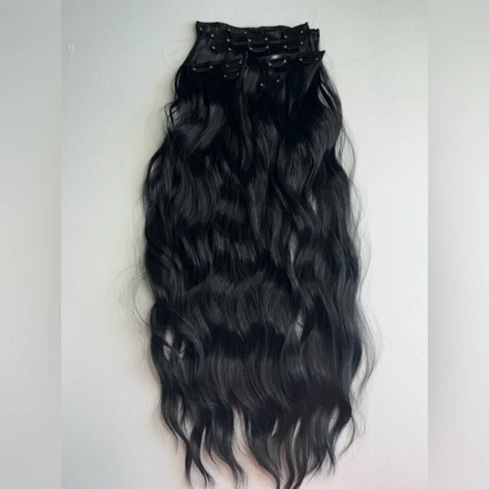 Human hair blend 24 In  black Clip in Hair Extensions Set